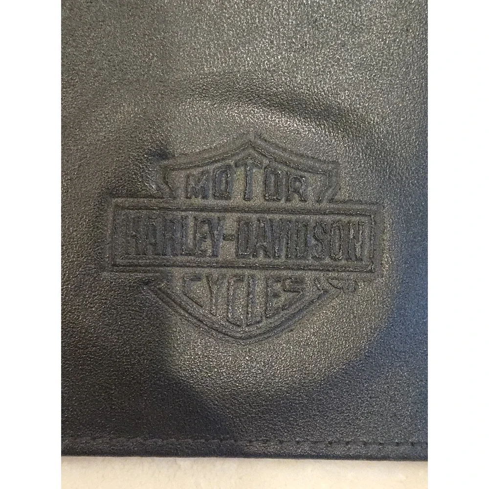 Harley Davidson Leather Flat Wallet Black Card Checkbook Holder Gift Passport